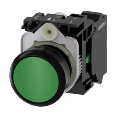 Siemens Drucktaster 3SU1100-0AB40-3BA0 | 22mm Pilzknopf | tastend | 1 Schließer | grün | Kunststoff | IP67K