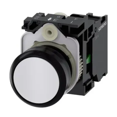 Siemens Drucktaster 3SU1100-0AB60-1BA0 | 22mm rund | Kunststoff | IP67K | Pilzknopf tastend | 1 Schließer | weiß