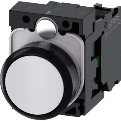 Siemens Drucktaster 3SU1100-0AB60-1BA0 | 22mm rund | Kunststoff | IP67K | Pilzknopf tastend | 1 Schließer | weiß