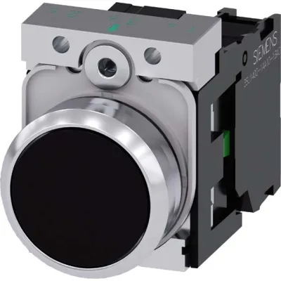 Siemens Drucktaster 3SU1150-0AB10-1BA0 | 22mm rund | Metall hochglanz | schwarz | IP67K | tastend | 1 Schließer