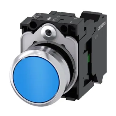 Siemens Drucktaster 3SU1150-0AB50-3BA0 | SIRIUS ACT | 22mm Pilzknopf | tastend | IP67K | blau | Metall/Kunststoff