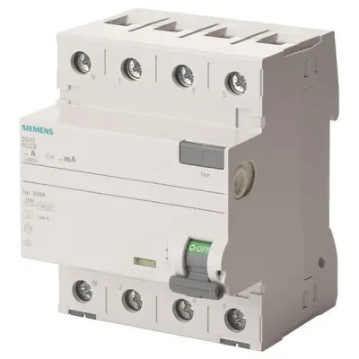 Siemens FI-Schutzschalter 5SV3346-6KL | Typ A | 4-polig | 63A | 30mA | 400V | DIN-Schiene | N links | IP20