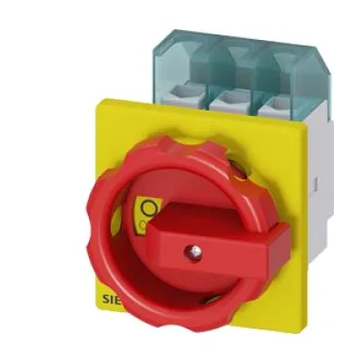 Siemens Haupt-/Not-Aus-Schalter 3LD2103-0TK53 | 3-polig | 25A | 9,5kW | IP65 | Frontbefestigung | Drehantrieb rot/gelb