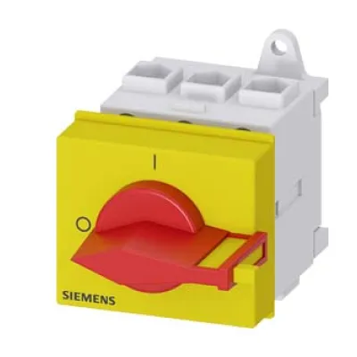 Siemens Haupt-/Not-Aus-Schalter 3LD2130-0TK13 | 3-polig 25A | 9,5kW 400V | IP44 | Bodenmontage | Knebel rot/gelb
