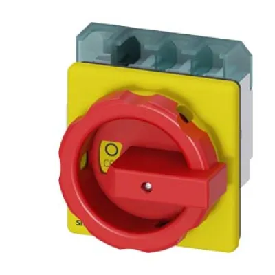 Siemens Haupt-/Not-Aus-Schalter 3LD2504-1TL53 | 4-polig | 63A | 22kW | IP65 | Frontmontage | Drehantrieb rot/gelb