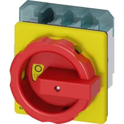 Siemens Haupt-/Not-Aus-Schalter 3LD2504-1TL53 | 4-polig | 63A | 22kW | IP65 | Frontmontage | Drehantrieb rot/gelb