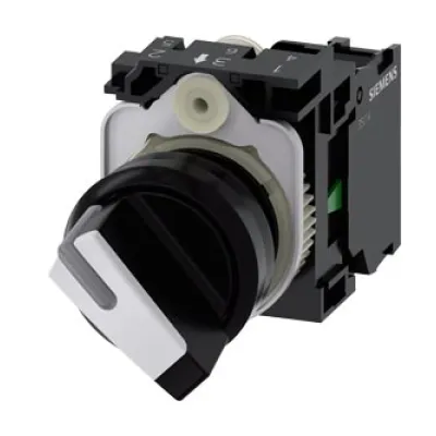 Siemens Knebelschalter 3SU1100-2BF60-1BA0 | beleuchtbar | 2 Stellungen rastend | IP67K | 22mm | Kunststoff schwarz/weiß