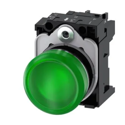 Siemens Leuchtmelder 3SU1152-6AA40-1AA0 | LED Signalleuchte 22mm rund | Metall hochglanz | grün | AC/DC 24V | IP67K
