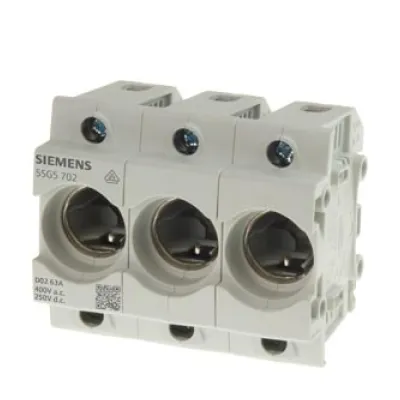 Siemens NEOZED-Sicherungssockel 5SG5702 | D02 3-polig 63A | DIN-Schiene | 400V AC 250V DC | Kunststoff | bunt