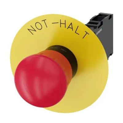 Siemens Not-Halt Pilzdrucktaster | 3SU1100-1HB20-1FH0 | 22mm | rot | 1S+1Ö | IP67K | DIN EN ISO 13850