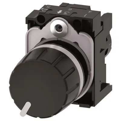 Siemens Potentiometer 3SU1200-2PQ10-1AA0 | 1k Ohm | 22mm rund | IP68 | kompakt | schwarz | mit Halter