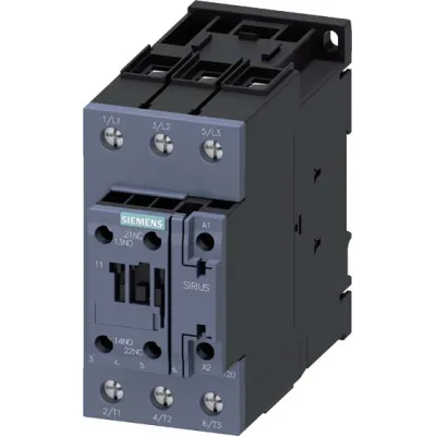 SIEMENS Leistungsschütz 3RT2036-1NB30 | 22kW | 3-polig | 51A | 400V | 20-33V AC/DC | 1S+1Ö | Schraubanschluss