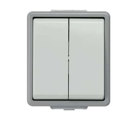 Siemens Serienschalter 5TA4705 DELTA fläche AP IP44 | Aufputz | 2-fach | 10A 250V | dunkelgrau/hellgrau | 66x75mm