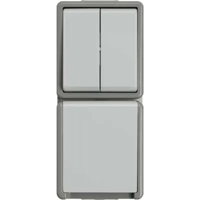 Siemens Serienschalter-Steckdosen-Kombi | 5TA4815 | AP | IP44 | SCHUKO Klappdeckel | 10A 250V | 1-fach | grau