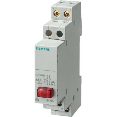 Siemens Taster 5TE4820 | Kontrolltaster Hutschiene | 1S/1Ö 20A 400V AC | Signallampe Glimmlampe | rot | IP20 | 70mm
