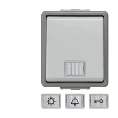 Siemens Taster 5TD4701 DELTA flache | Aufputz | 1 Schließer | Fensterset Licht/Glocke/Türöffner | IP44 | 10A 230V | grau