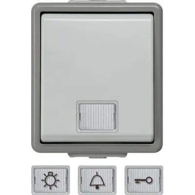 Siemens Taster 5TD4701 DELTA flache | Aufputz | 1 Schließer | Fensterset Licht/Glocke/Türöffner | IP44 | 10A 230V | grau