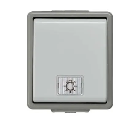 Siemens Taster 5TD4705 | Aufputz IP44 | LED-Beleuchtung | 10A 250V | 66x75mm | 1-polig | lichtgrau/grau