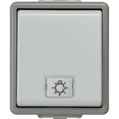 Siemens Taster 5TD4705 | Aufputz IP44 | LED-Beleuchtung | 10A 250V | 66x75mm | 1-polig | lichtgrau/grau