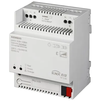SIEMENS Universaldimmer KNX Dimmaktor 2x300W | 230V | REG | 2 Ausgänge | automatische Phasenerkennung