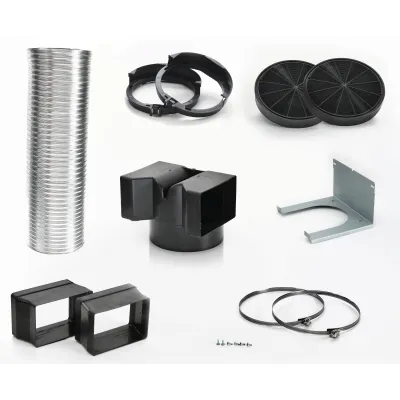 Siemens Umluft Starterset LZ55750 | Dunstabzugshaube Zubehör | 2 Aktivkohlefilter | Flexschlauch | Edelstahl