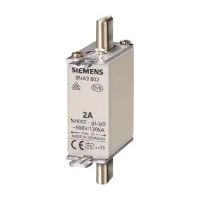 Siemens NH-Sicherungseinsatz 3NA3803 | NH000 10A | 500V AC/250V DC | gL/gG | Stirnkennmelder | Grifflaschen