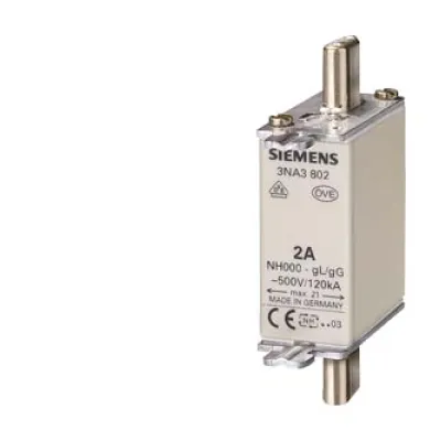 Siemens NH-Sicherungseinsatz 3NA3817 | NH000 | 40A | 500V AC | gG | Stirnkennmelder | spannungsführende Grifflaschen