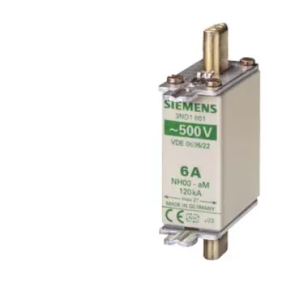 Siemens NH-Sicherungseinsatz 3ND1824 | NH000 | 80A | 500V AC | aM | Stirnkennmelder | spannungsführende Grifflaschen