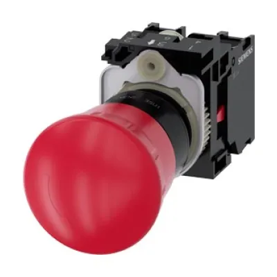 Siemens Not-Halt-Pilzdrucktaster 3SU1100-1HB20-1PA0 | 22 mm | IP67/IP69K | Schraubanschluss | rund | rot | 40 mm