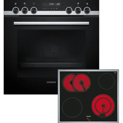 Siemens Einbau-Herdset PQ521KB01B | Glaskeramik-Kochfeld 60cm | Pyrolyse | 71l | 9 Heizarten | Edelstahl | Pizzaform