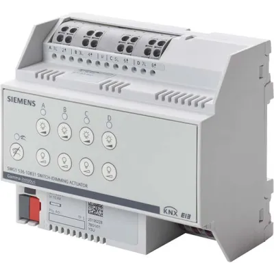 Siemens Schalt-/Dimmaktor 5WG1536-1DB31 | KNX REG 4-fach | 4x AC 230V 10AX | 1-10V | 16A | LED-Anzeige | IP20