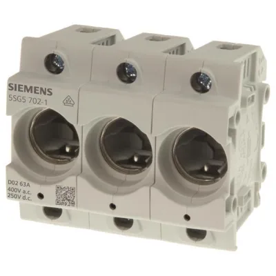Siemens Sicherungssockel 5SG5702-1 NEOZED D02 | 3-polig | 63A | 400V AC | DIN-Schiene | LED-Anzeige | Kunststoff