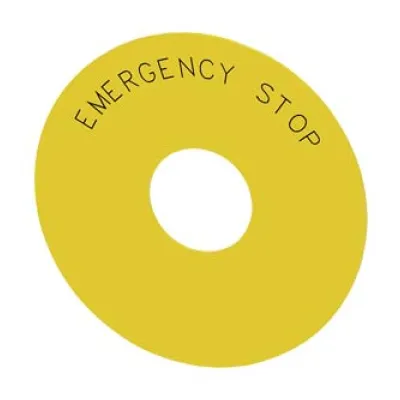 Siemens Unterlegschild rund 3SU1900-0BC31-0DA0 | Not-Halt Pilzdrucktaster | EMERGENCY STOP | selbstklebend | Ø 75mm