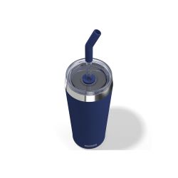 Sigg Mug Night Ink 0,6l vakuumisolierter Trinkbecher aus Edelstahl mit Trinkhalm