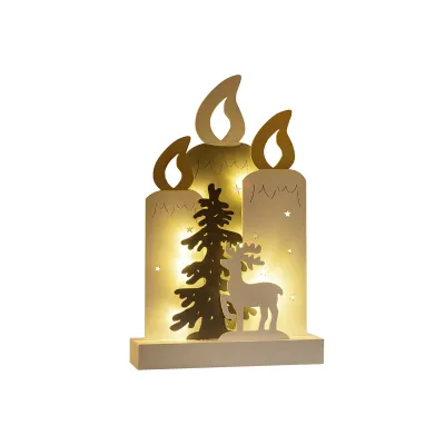 Star-Max LED-Silhouette Kerzen | 10 warmweiße LEDs | Holz | Timer 6/18h | 22x5,8x33,5 cm | batteriebetrieben | weiß