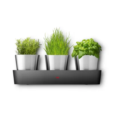 Silit Indoor Kräutergarten Collexio 3-teilig 2141305453 | Selbstbewässernd | Edelstahl | 3 Pflanztöpfe | Schwarz