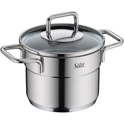 Silit Topf-Set Extra Cook Mini 2109306412 | Edelstahl 18/10 | 4-teilig | Induktion | stapelbar | Glasdeckel | Silber