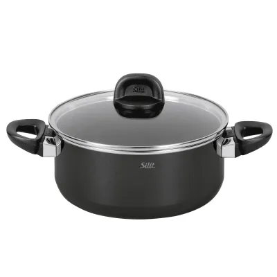 Silit Bratentopf 24cm Modesto Line 2101303206 | Silargan Keramik | Induktion & Backofen | Glasdeckel | 4,4l | Schwarz