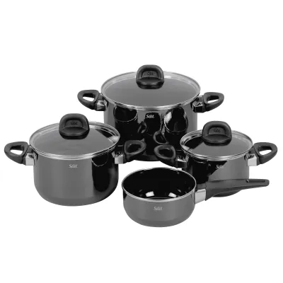 Silit Modesto Line Topfset 4-teilig | Induktion | Silargan | nickelfrei | Glasdeckel | spülmaschinengeeignet | schwarz