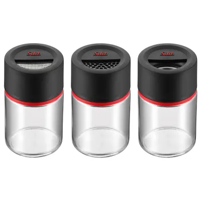 Silit Gewürzstreuer-Set Storio 2141293262 | 3-teilig | Glas | aromadicht | spülmaschinengeeignet | schwarz/rot