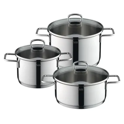 Silit Topf-Set 3-tlg. Alicante | Edelstahl | energiesparend | Induktion geeignet | Sichtkochdeckel | spülmaschinenfest