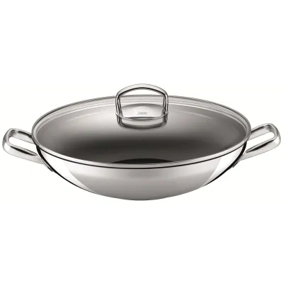 Silit Wok Hongkong 36 cm | Induktion | mit Glasdeckel | Edelstahl beschichtet | CeraProtect | bis 400°C | Silber