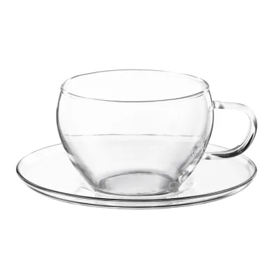 SIMAX Teetasse Eva 2er Set 250ml | Borosilikatglas mit Untertasse | Spülmaschinen- & mikrowellengeeignet | Transparent
