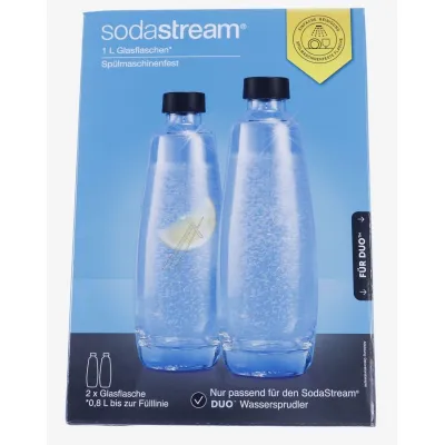 SodaStream Glasflasche DUO 2er-Pack 1,0L | spülmaschinenfest | Zubehör für DUO & E-DUO Sprudler | transparent/schwarz