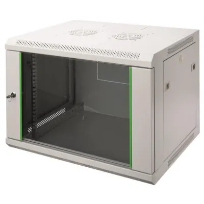 DIGITUS Wandgehäuse DN-19 07-U-EC | 19 Zoll Netzwerkschrank 7HE | 600x450mm | Stahl | Sicherheitsglastür | Grau RAL7035