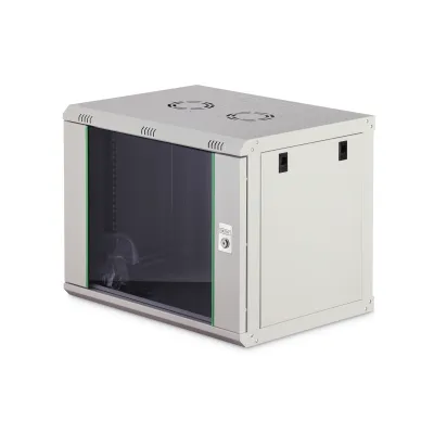 DIGITUS 9HE Wandgehäuse | 19 Zoll Netzwerkschrank | Glastür abschließbar | 60 kg Traglast | RAL7035 grau