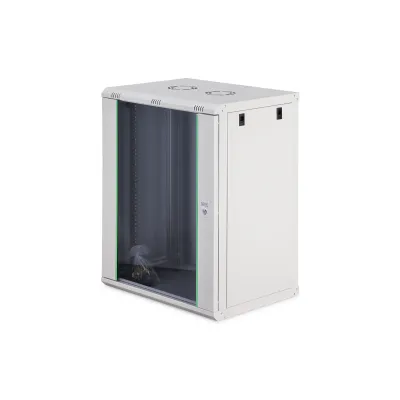 DIGITUS 19 Zoll Netzwerkschrank | 16HE Wandgehäuse | Glastür abschließbar | 816x600x450 mm | grau RAL 7035