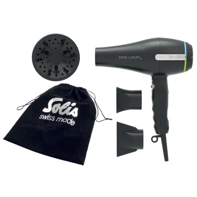 Solis Haartrockner Swiss Luxury 3800 96181 | Profi-Föhn 2100W | Ionen-Technologie | 11 Stufen | Diffusor | Schwarz