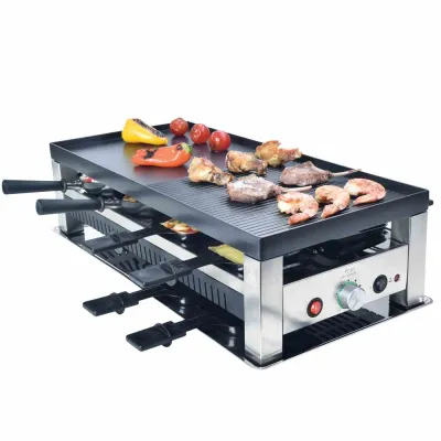 Solis Raclette Tischgrill 5in1 Typ 791 / 97747 | 8 Personen | 1400W | Antihaft | Mini Wok | Crêpes | Edelstahl Schwarz