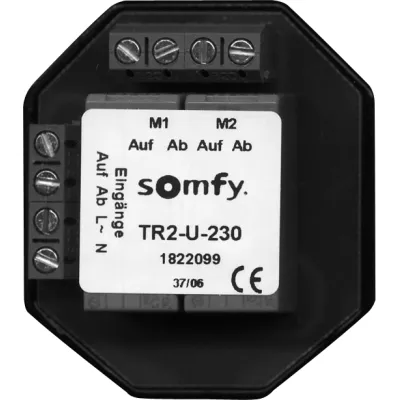 SOMFY Trennrelais TR2-U-230 | 1822099 | Unterputz Steuergerät für 2 Rollladen- & Jalousiemotoren | 230V | Zentraleingang